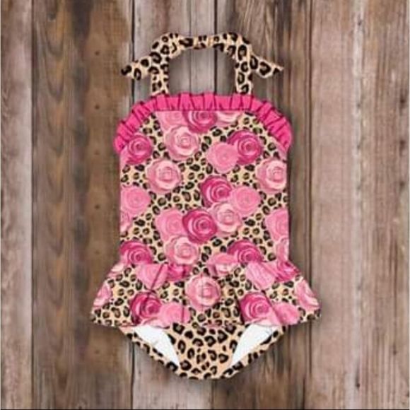 NEW CHEETAH AND ROSES ONE PIECE BATHING SUIT